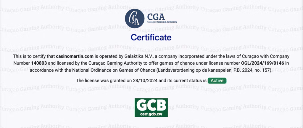 Martin Casino работает по лицензии Кюрасао